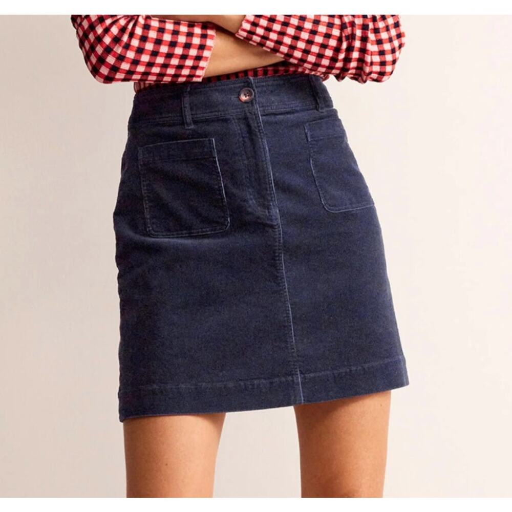 Boden Estella Corduroy Skirt Navy Blue Patch Pockets 2 Regular